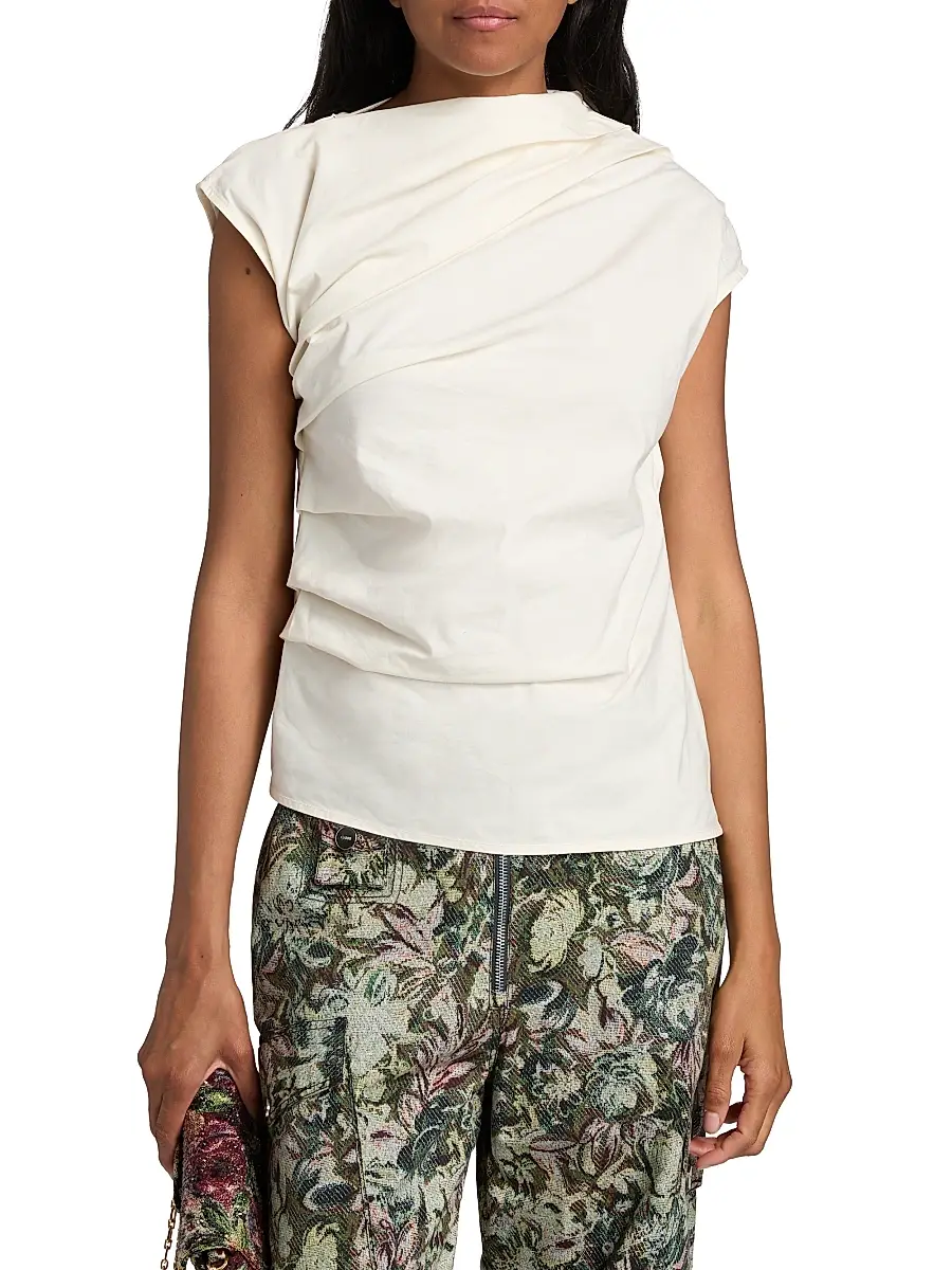 Ganni Women's Stretch-Cotton Ruched Top | Thumbnail 3 Ganni Women's Stretch-Cotton Ruched Top | Thumbnail 3