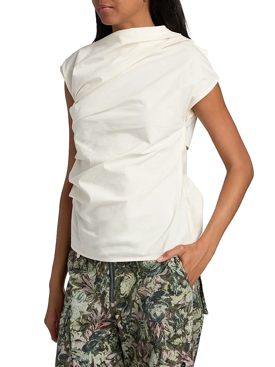 Ganni Women's Stretch-Cotton Ruched Top | Thumbnail 4 Ganni Women's Stretch-Cotton Ruched Top | Thumbnail 4