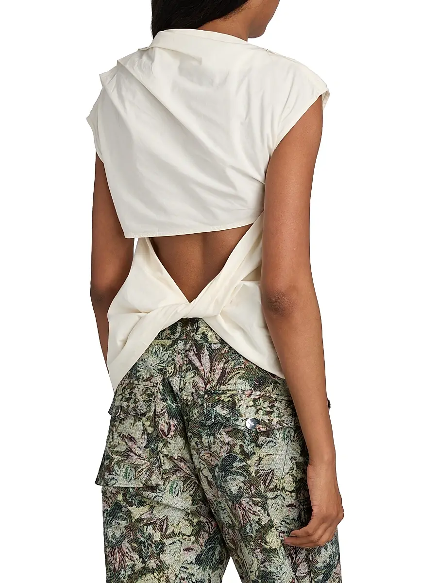 Ganni Women's Stretch-Cotton Ruched Top | Thumbnail 5 Ganni Women's Stretch-Cotton Ruched Top | Thumbnail 5