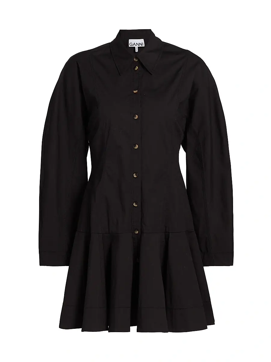 Ganni Women's Stretch Cotton Mini Shirtdress - Black | Image 1 Ganni Women's Stretch Cotton Mini Shirtdress - Black | Image 1