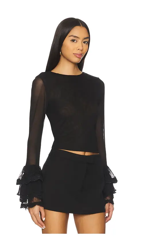 Alice + Olivia Alice + Olivia Delaina Long Sleeve Crop Top With Ruffle Cuff | Thumbnail 2 Alice + Olivia Alice + Olivia Delaina Long Sleeve Crop Top With Ruffle Cuff | Thumbnail 2