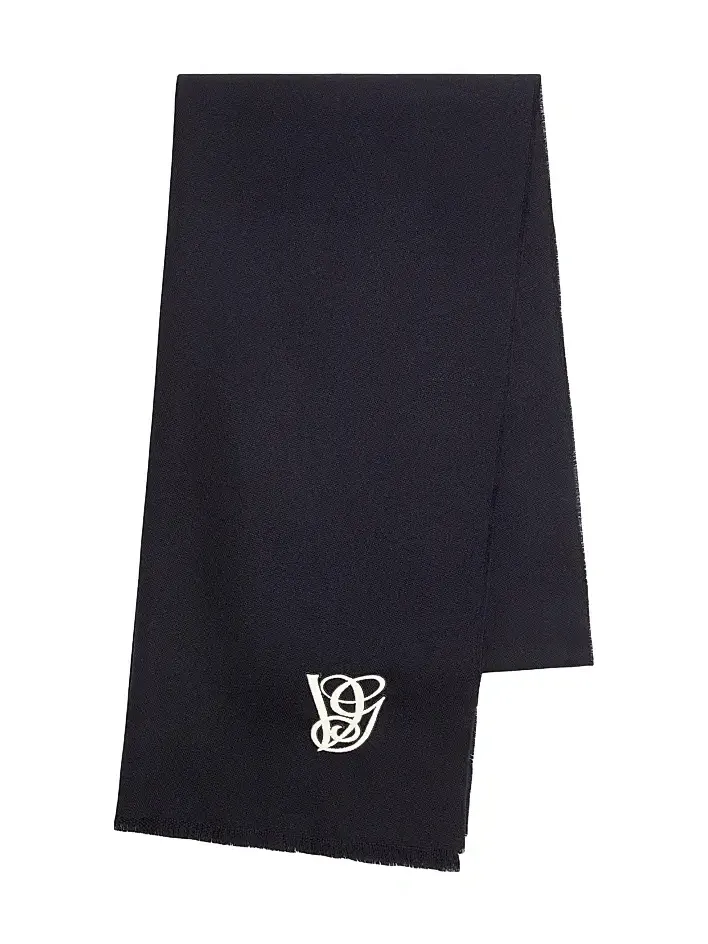 Men's Wool Scarf with Embroidery - Navy Men's Wool Scarf with Embroidery - Navy