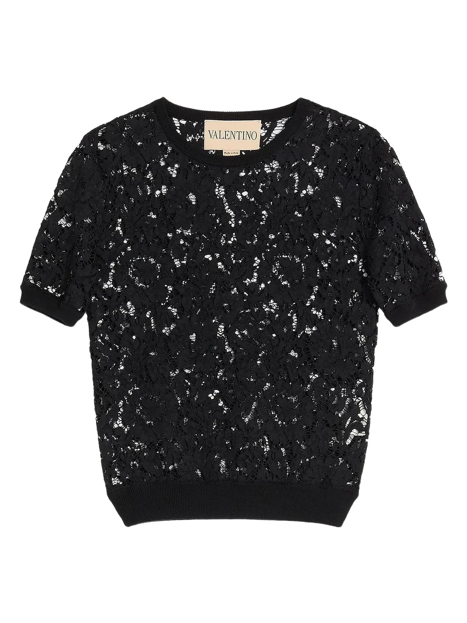 Valentino Women's Lace and Cotton Sweater - Black