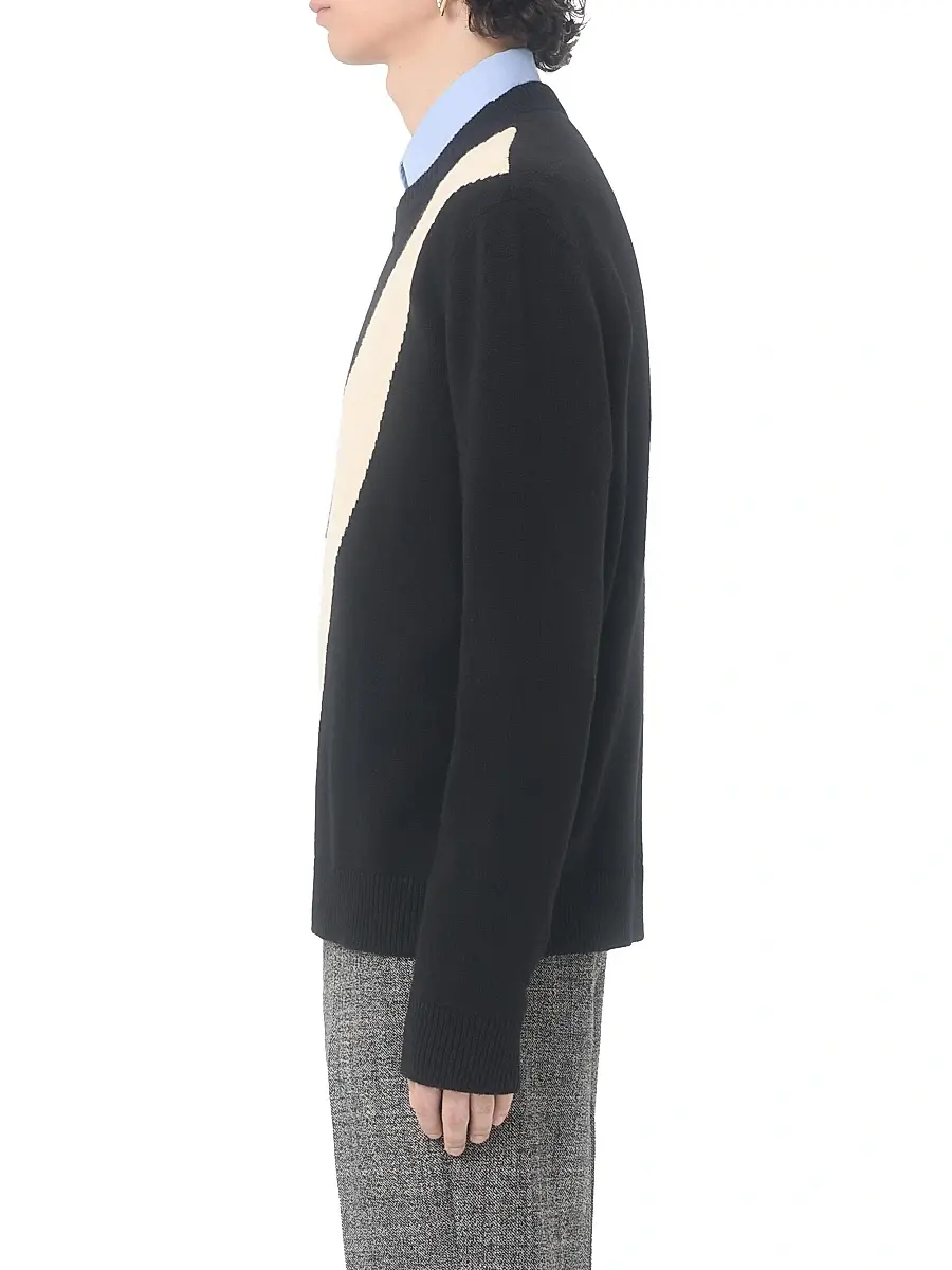 Valentino Men's Wool Sweater with Inlaid V - Black Butter | Thumbnail 3 Valentino Men's Wool Sweater with Inlaid V - Black Butter | Thumbnail 3