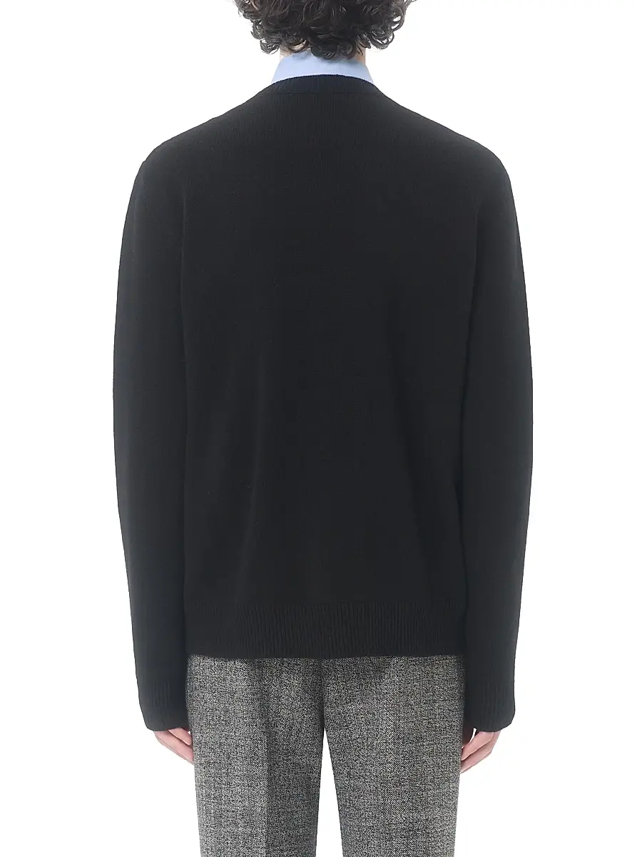 Valentino Men's Wool Sweater with Inlaid V - Black Butter | Thumbnail 4 Valentino Men's Wool Sweater with Inlaid V - Black Butter | Thumbnail 4