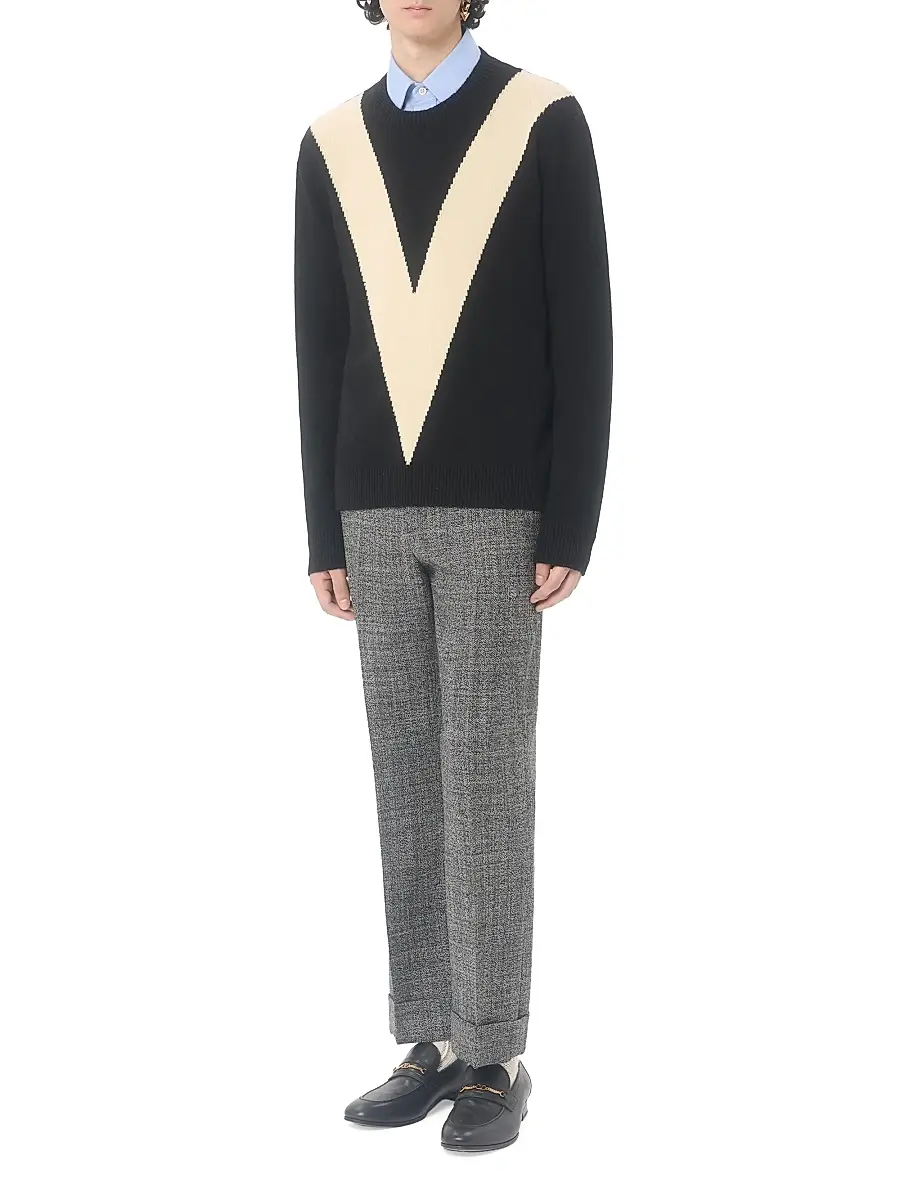 Valentino Men's Wool Sweater with Inlaid V - Black Butter | Thumbnail 7 Valentino Men's Wool Sweater with Inlaid V - Black Butter | Thumbnail 7