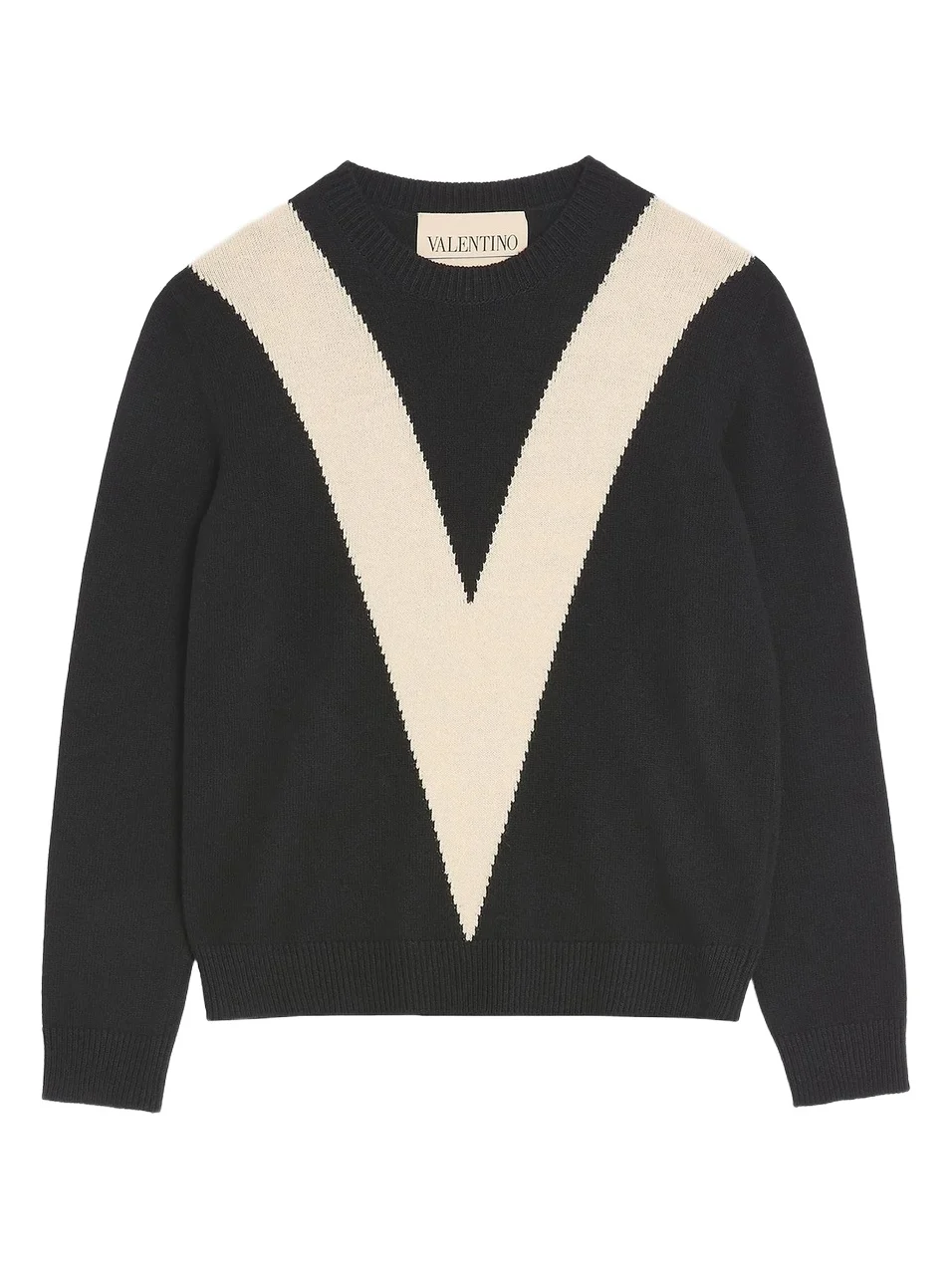 Valentino Men's Wool Sweater with Inlaid V - Black Butter