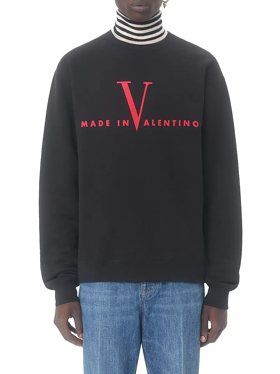 Valentino Men's Cotton Crewneck Sweatshirt with Print - Black Red | Thumbnail 2 Valentino Men's Cotton Crewneck Sweatshirt with Print - Black Red | Thumbnail 2