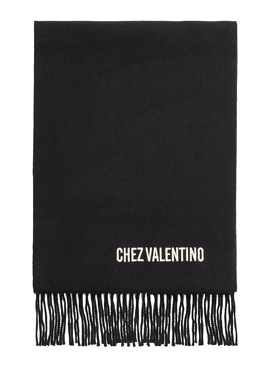 Valentino Men's Wool Scarf with Chez Embroidery - Black Butter | Thumbnail 3 Valentino Men's Wool Scarf with Chez Embroidery - Black Butter | Thumbnail 3