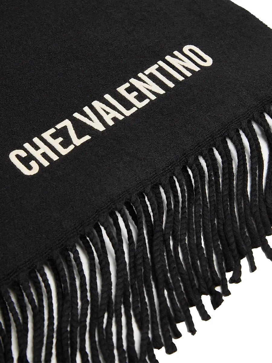 Valentino Men's Wool Scarf with Chez Embroidery - Black Butter | Thumbnail 4 Valentino Men's Wool Scarf with Chez Embroidery - Black Butter | Thumbnail 4