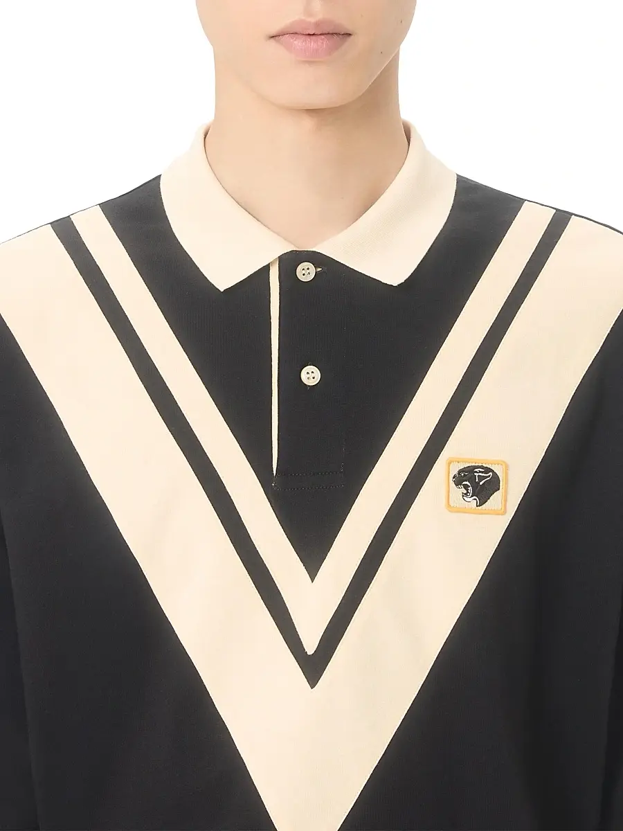 Valentino Men's Cotton Polo with Inlaid V and Embroidered Panther Patch | Thumbnail 5 Valentino Men's Cotton Polo with Inlaid V and Embroidered Panther Patch | Thumbnail 5