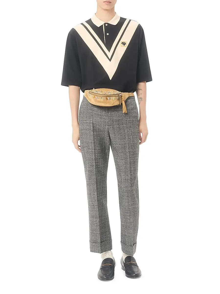 Valentino Men's Cotton Polo with Inlaid V and Embroidered Panther Patch | Thumbnail 7 Valentino Men's Cotton Polo with Inlaid V and Embroidered Panther Patch | Thumbnail 7