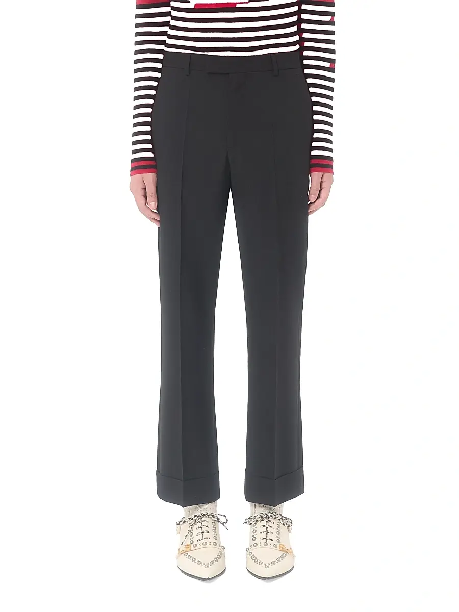 Valentino Men's Wool Pants with Cuffs - Black | Thumbnail 2 Valentino Men's Wool Pants with Cuffs - Black | Thumbnail 2