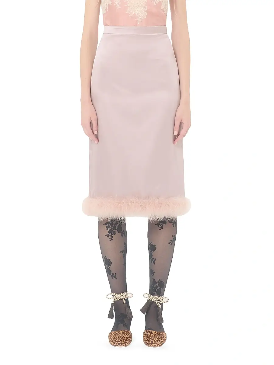 Valentino Women's Satin Skirt with Feathers - Mauve | Thumbnail 2 Valentino Women's Satin Skirt with Feathers - Mauve | Thumbnail 2