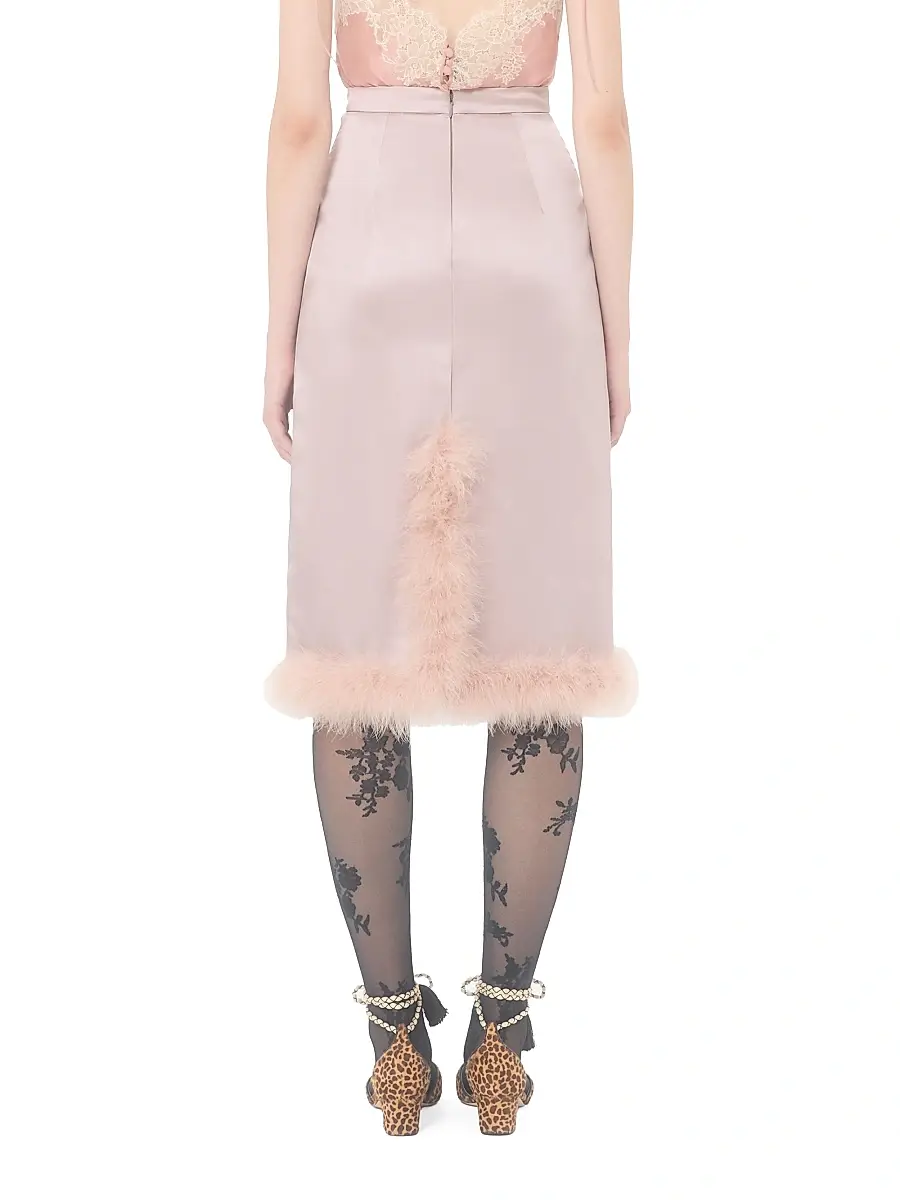 Valentino Women's Satin Skirt with Feathers - Mauve | Thumbnail 4 Valentino Women's Satin Skirt with Feathers - Mauve | Thumbnail 4