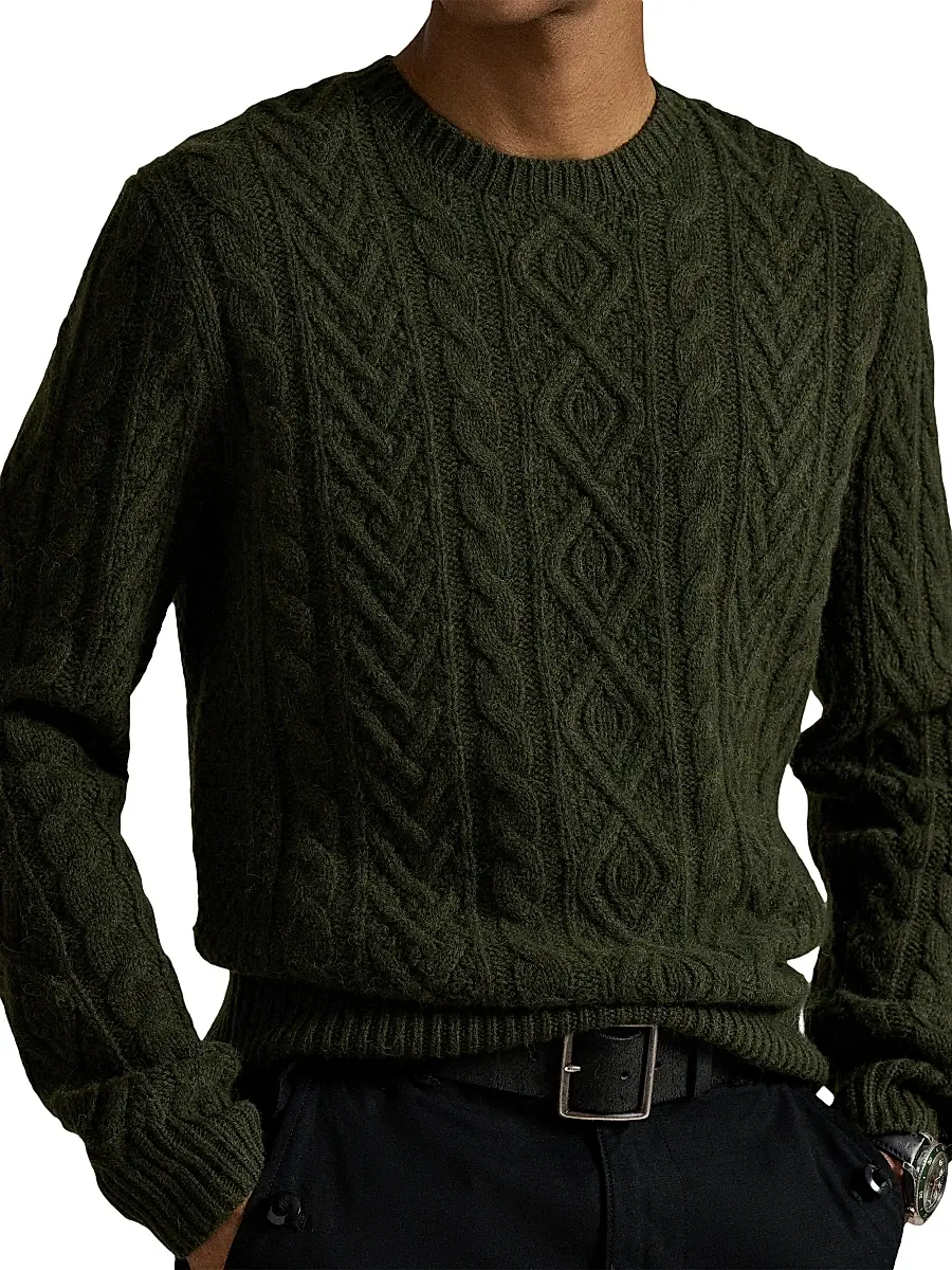 Polo Ralph Lauren Men's Fisherman Cable-Knit Wool-Alpaca Sweater - Leaf Green Heather | Thumbnail 11 Polo Ralph Lauren Men's Fisherman Cable-Knit Wool-Alpaca Sweater - Leaf Green Heather | Thumbnail 11