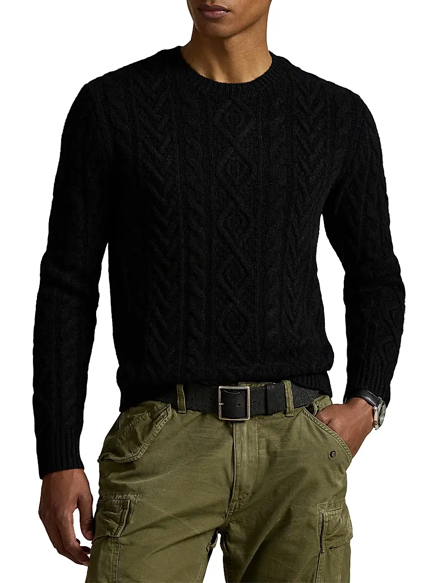Polo Ralph Lauren Men's Fisherman Cable-Knit Wool-Alpaca Sweater - Leaf Green Heather | Thumbnail 3 Polo Ralph Lauren Men's Fisherman Cable-Knit Wool-Alpaca Sweater - Leaf Green Heather | Thumbnail 3
