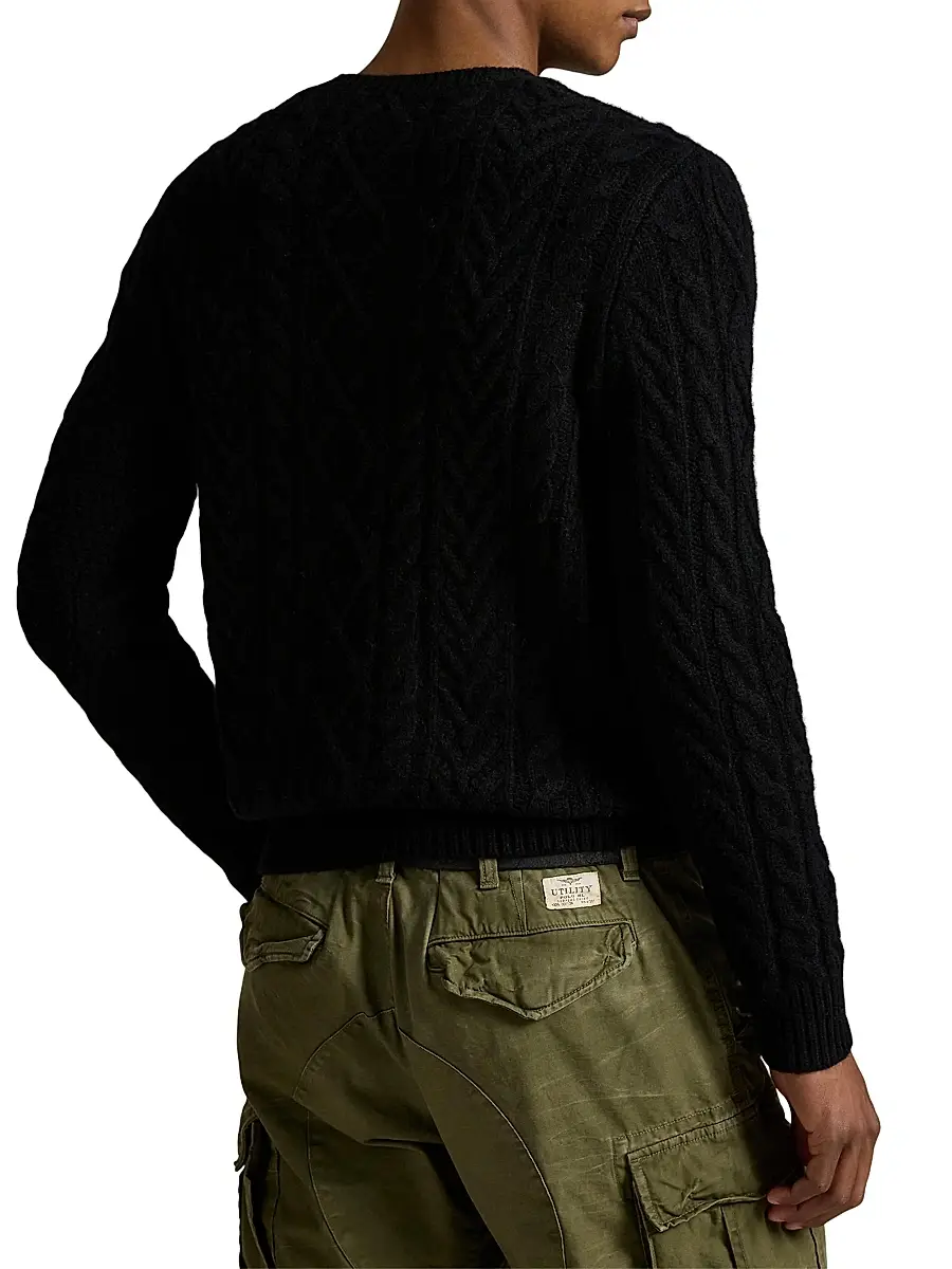 Polo Ralph Lauren Men's Fisherman Cable-Knit Wool-Alpaca Sweater - Leaf Green Heather | Thumbnail 4 Polo Ralph Lauren Men's Fisherman Cable-Knit Wool-Alpaca Sweater - Leaf Green Heather | Thumbnail 4