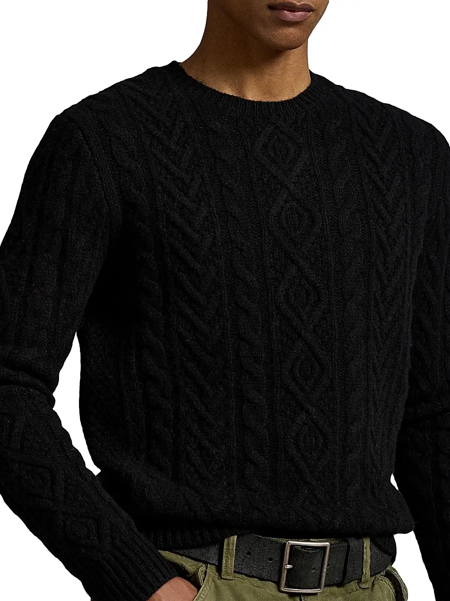 Polo Ralph Lauren Men's Fisherman Cable-Knit Wool-Alpaca Sweater - Leaf Green Heather | Thumbnail 5 Polo Ralph Lauren Men's Fisherman Cable-Knit Wool-Alpaca Sweater - Leaf Green Heather | Thumbnail 5
