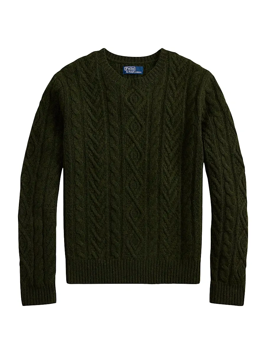 Polo Ralph Lauren Men's Fisherman Cable-Knit Wool-Alpaca Sweater - Leaf Green Heather | Thumbnail 7 Polo Ralph Lauren Men's Fisherman Cable-Knit Wool-Alpaca Sweater - Leaf Green Heather | Thumbnail 7
