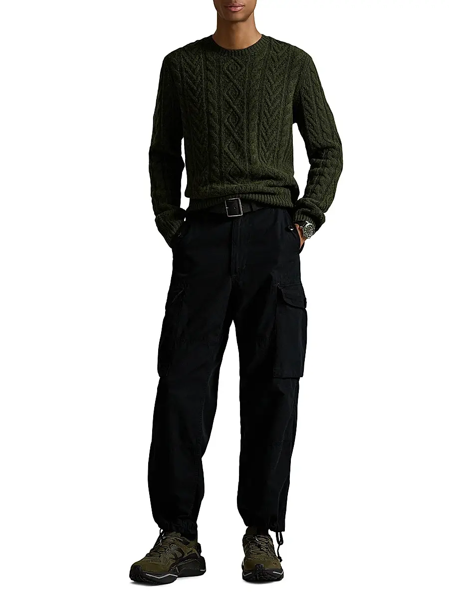 Polo Ralph Lauren Men's Fisherman Cable-Knit Wool-Alpaca Sweater - Leaf Green Heather | Thumbnail 8 Polo Ralph Lauren Men's Fisherman Cable-Knit Wool-Alpaca Sweater - Leaf Green Heather | Thumbnail 8
