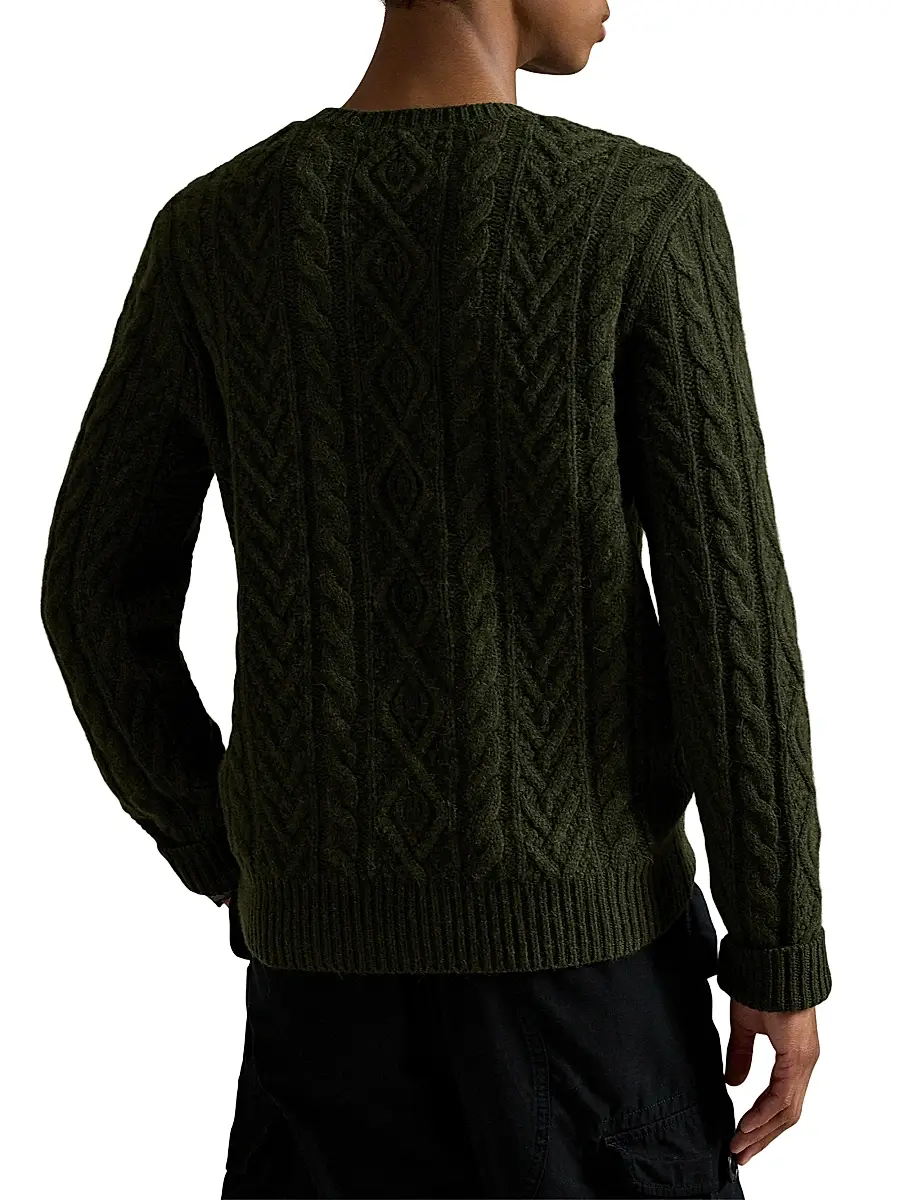 Polo Ralph Lauren Men's Fisherman Cable-Knit Wool-Alpaca Sweater - Leaf Green Heather | Thumbnail 10 Polo Ralph Lauren Men's Fisherman Cable-Knit Wool-Alpaca Sweater - Leaf Green Heather | Thumbnail 10