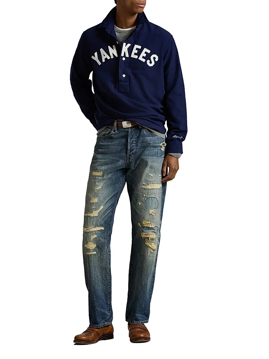 Polo Ralph Lauren Men's Yankees Brushed Chamois Sport Shirt - Newport Navy | Thumbnail 2 Polo Ralph Lauren Men's Yankees Brushed Chamois Sport Shirt - Newport Navy | Thumbnail 2
