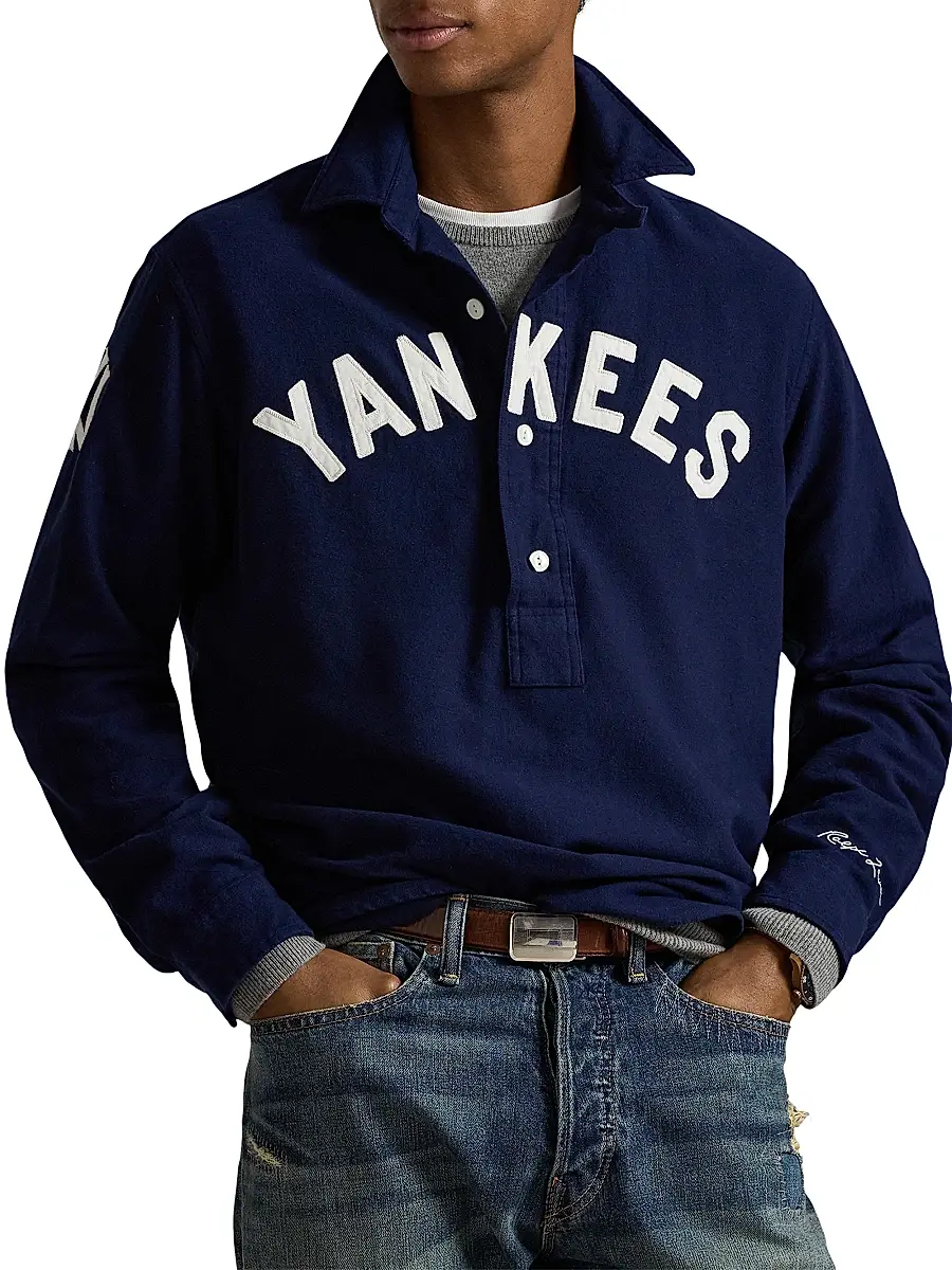 Polo Ralph Lauren Men's Yankees Brushed Chamois Sport Shirt - Newport Navy | Thumbnail 3 Polo Ralph Lauren Men's Yankees Brushed Chamois Sport Shirt - Newport Navy | Thumbnail 3