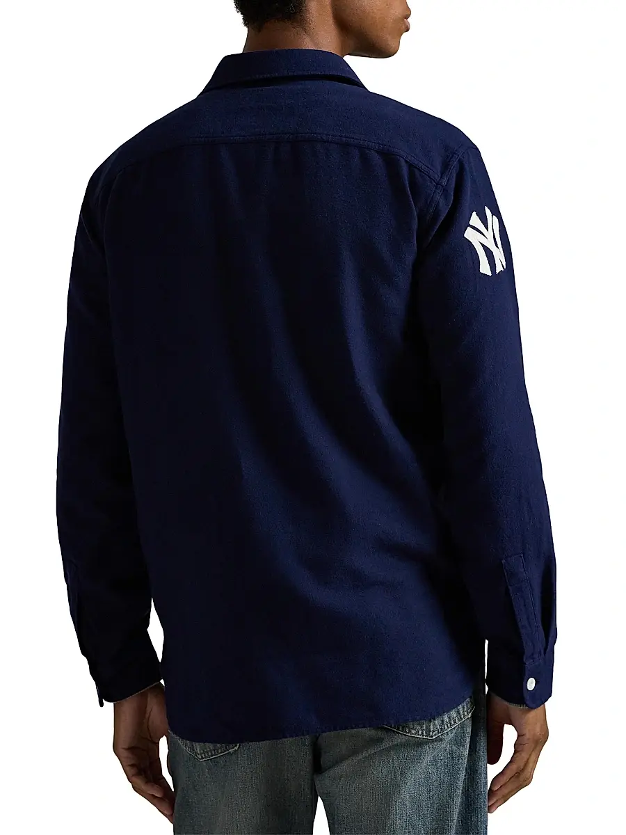 Polo Ralph Lauren Men's Yankees Brushed Chamois Sport Shirt - Newport Navy | Thumbnail 4 Polo Ralph Lauren Men's Yankees Brushed Chamois Sport Shirt - Newport Navy | Thumbnail 4
