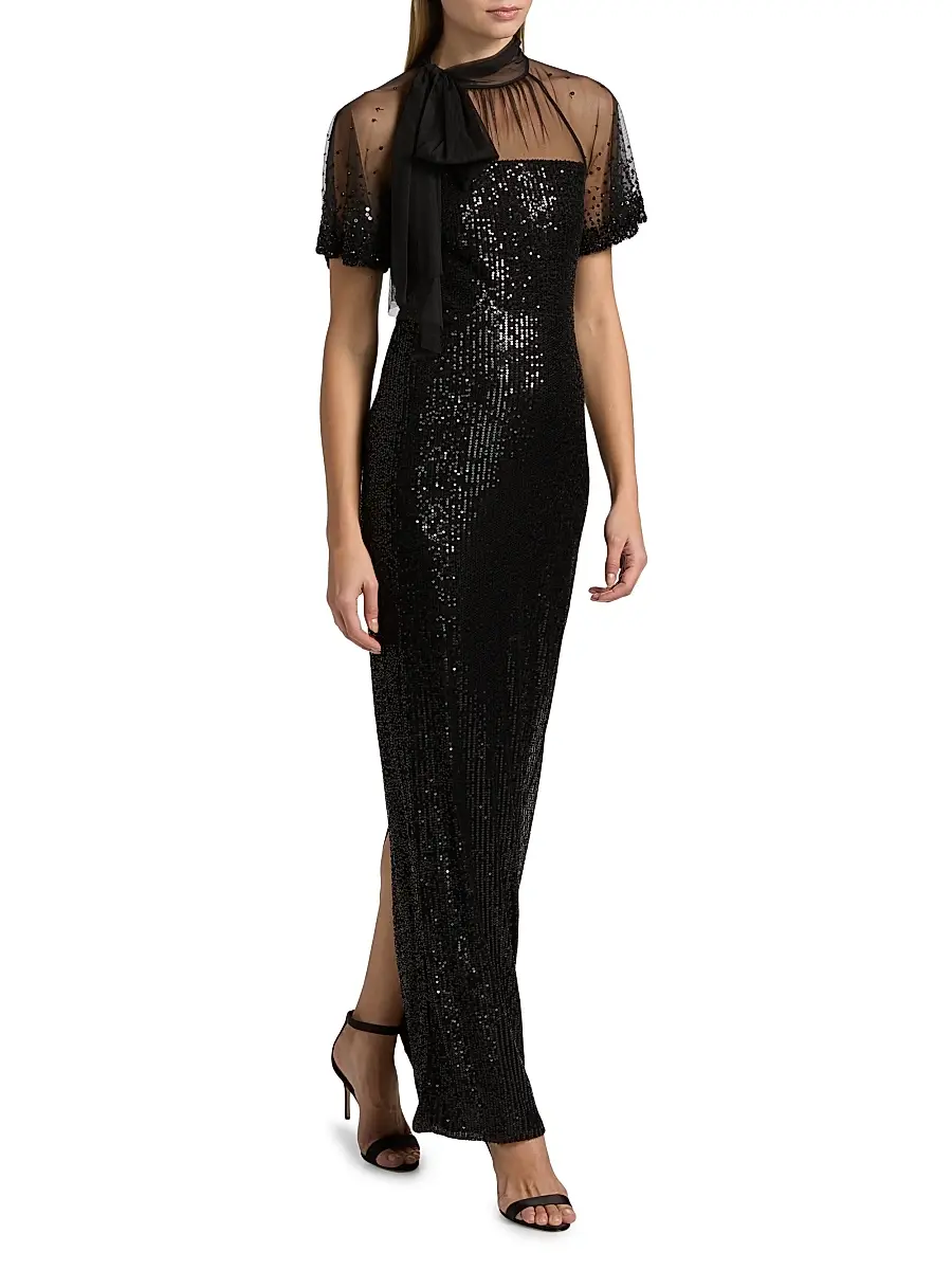 THEIA Women's Violette Tieneck Sequined Gown | Thumbnail 2 THEIA Women's Violette Tieneck Sequined Gown | Thumbnail 2