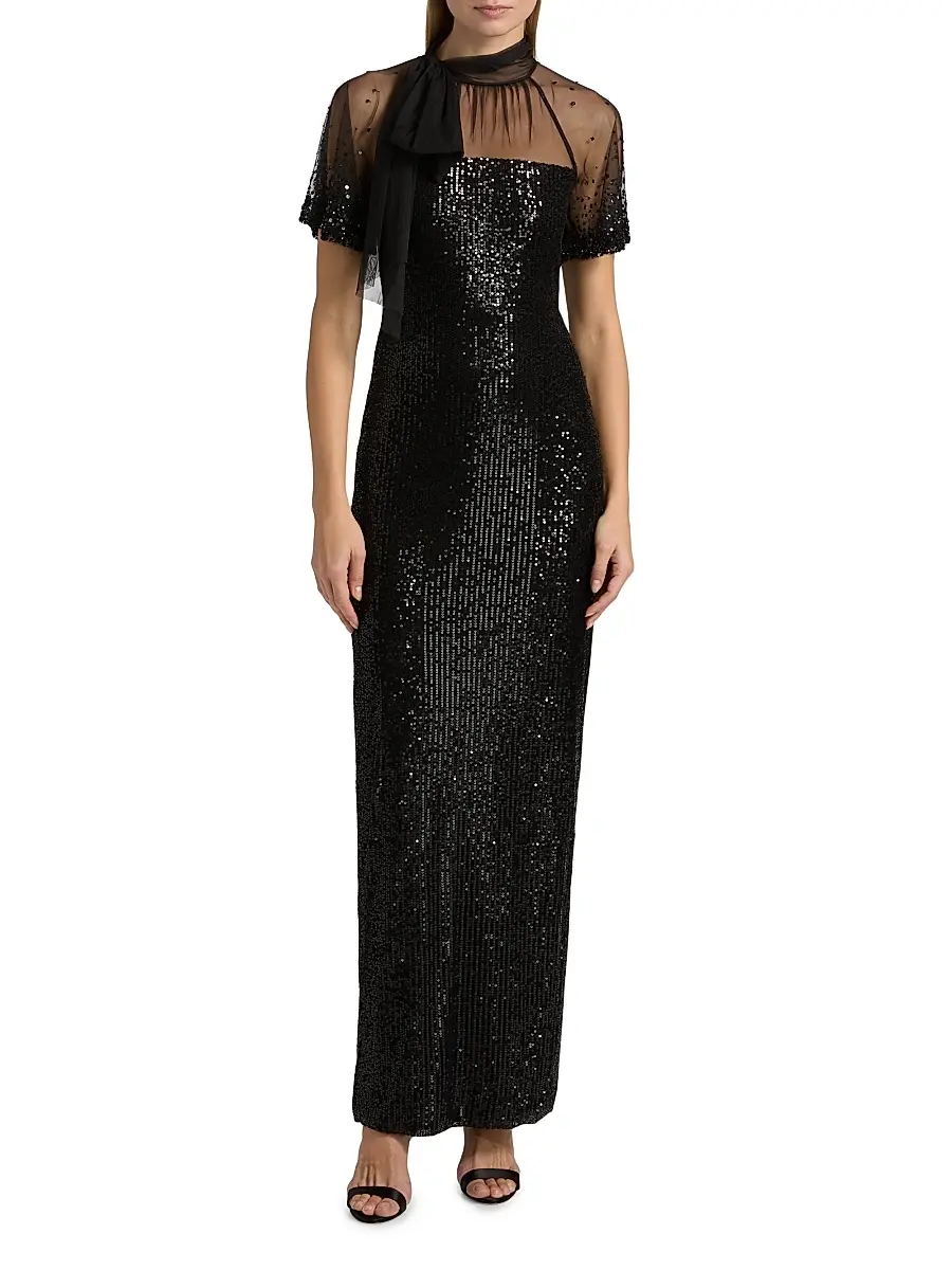 THEIA Women's Violette Tieneck Sequined Gown | Thumbnail 3 THEIA Women's Violette Tieneck Sequined Gown | Thumbnail 3