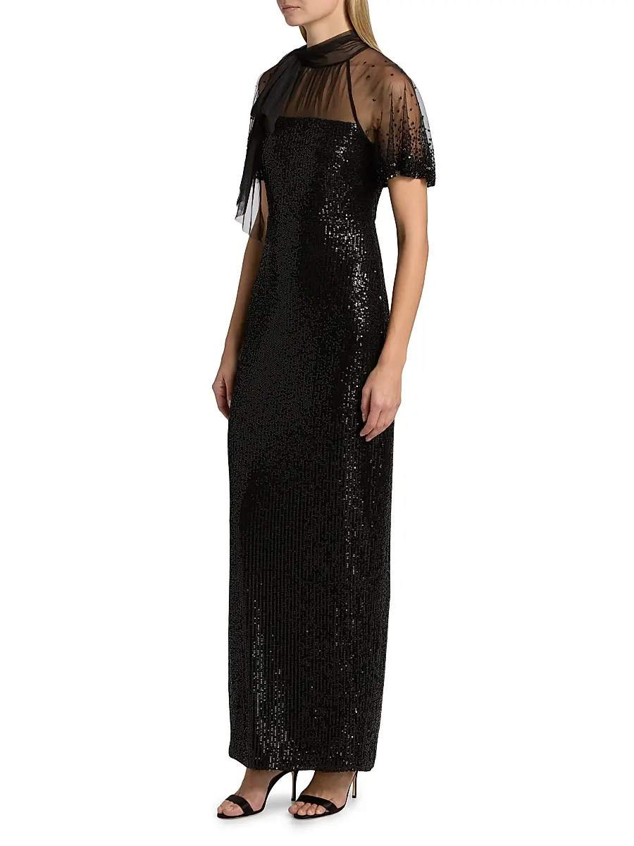 THEIA Women's Violette Tieneck Sequined Gown | Thumbnail 4 THEIA Women's Violette Tieneck Sequined Gown | Thumbnail 4