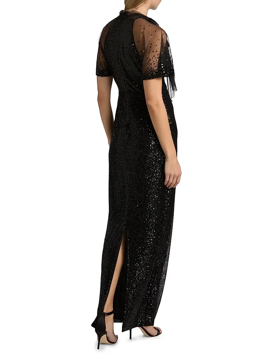 THEIA Women's Violette Tieneck Sequined Gown | Thumbnail 5 THEIA Women's Violette Tieneck Sequined Gown | Thumbnail 5