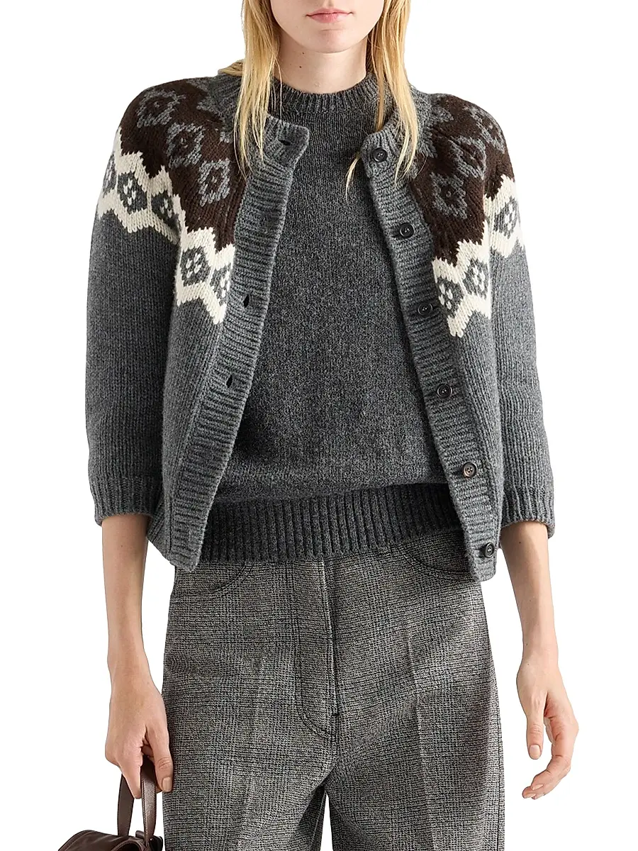 Prada Women's Wool and Cashmere Cardigan - Grey | Thumbnail 2 Prada Women's Wool and Cashmere Cardigan - Grey | Thumbnail 2