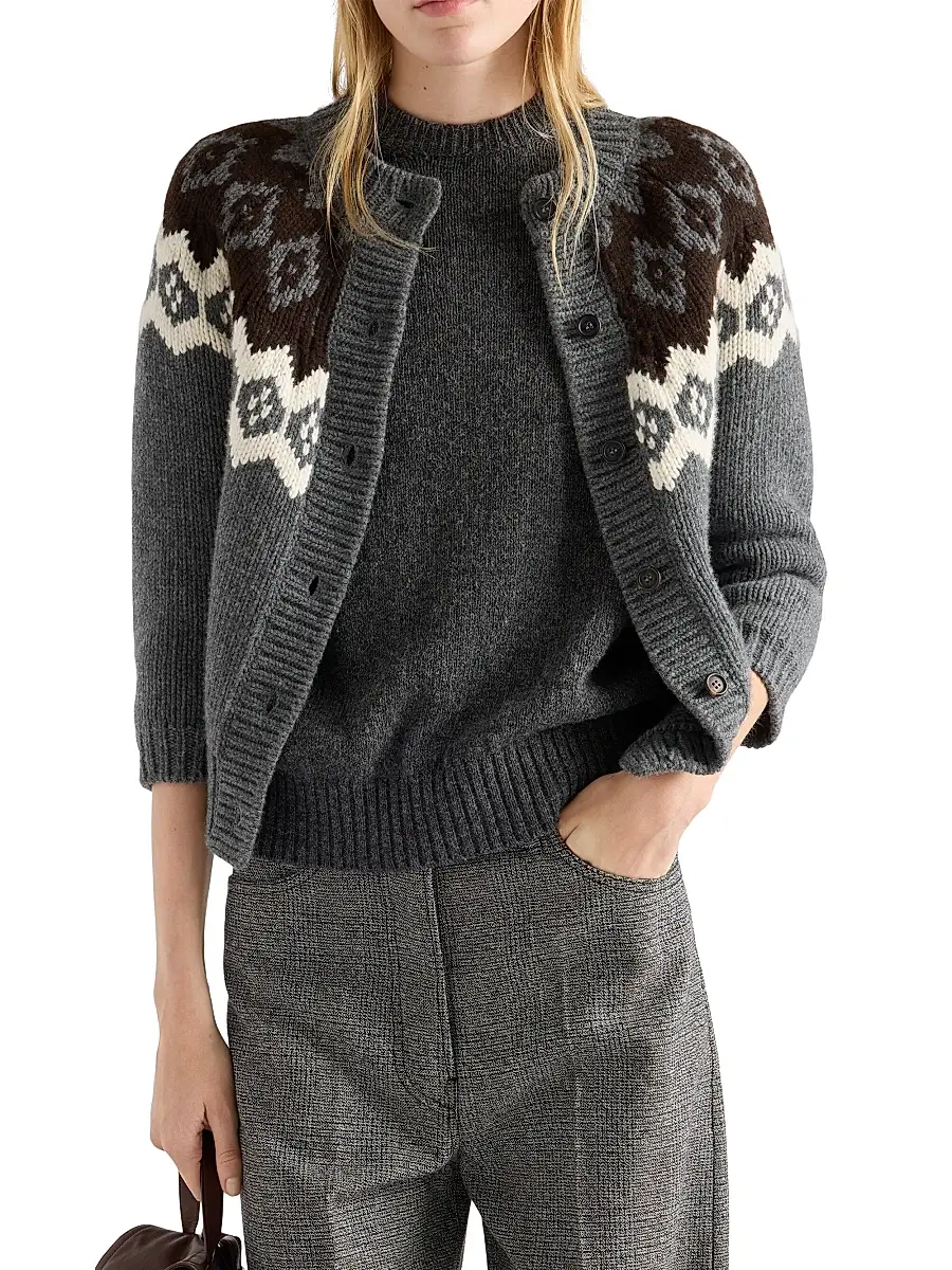 Prada Women's Wool and Cashmere Cardigan - Grey | Thumbnail 3 Prada Women's Wool and Cashmere Cardigan - Grey | Thumbnail 3