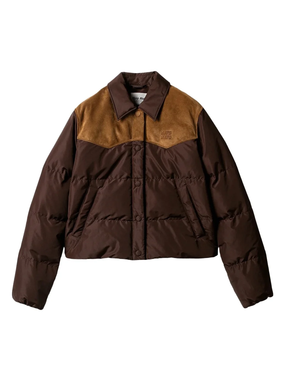 Miu Miu Women's Technical Pongé and Leather Down Jacket