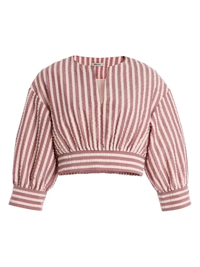 Simkhai Noralie Striped Cotton-Blend Cropped Top