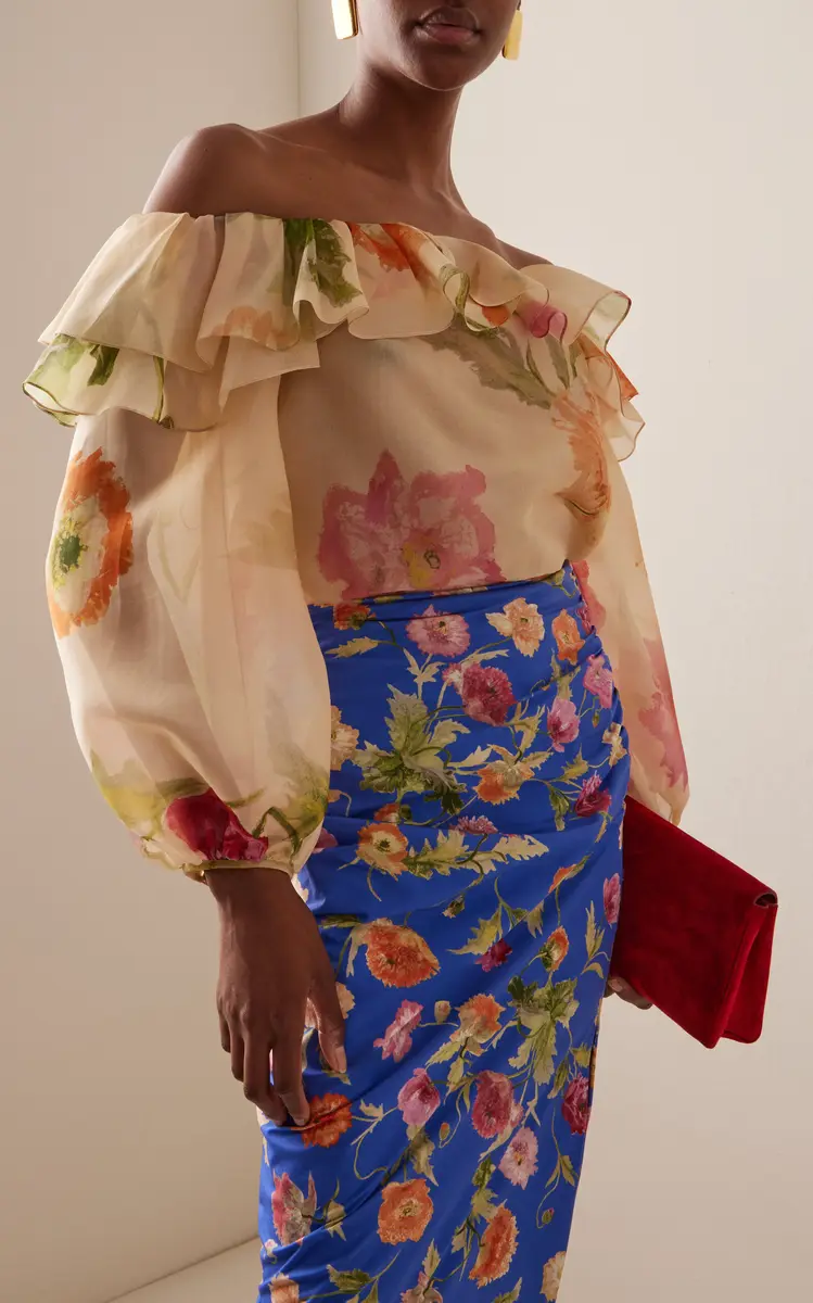 Carolina Herrera Printed Off-The-Shoulder Crepe Organza Top | Thumbnail 2