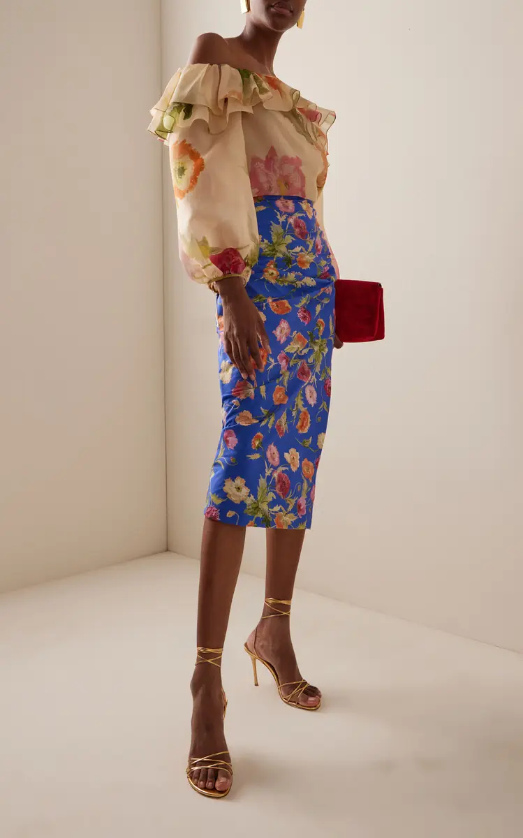 Carolina Herrera Printed Off-The-Shoulder Crepe Organza Top | Thumbnail 3