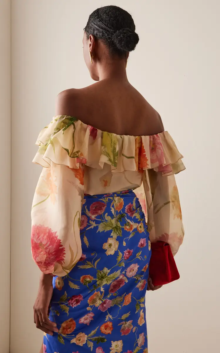 Carolina Herrera Printed Off-The-Shoulder Crepe Organza Top | Thumbnail 4