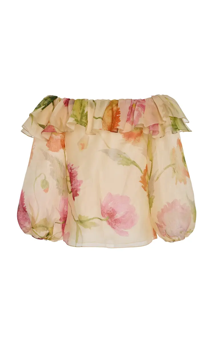 Carolina Herrera Printed Off-The-Shoulder Crepe Organza Top | Thumbnail 5