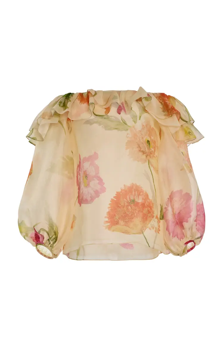 Carolina Herrera Printed Off-The-Shoulder Crepe Organza Top | Thumbnail 7