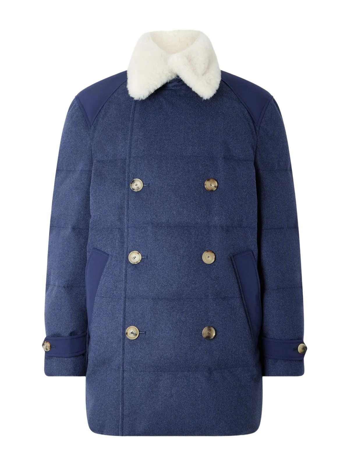 Brunello Cucinelli Double-Breasted Shearling-Trimmed Quilted Wool Down Coat - Men