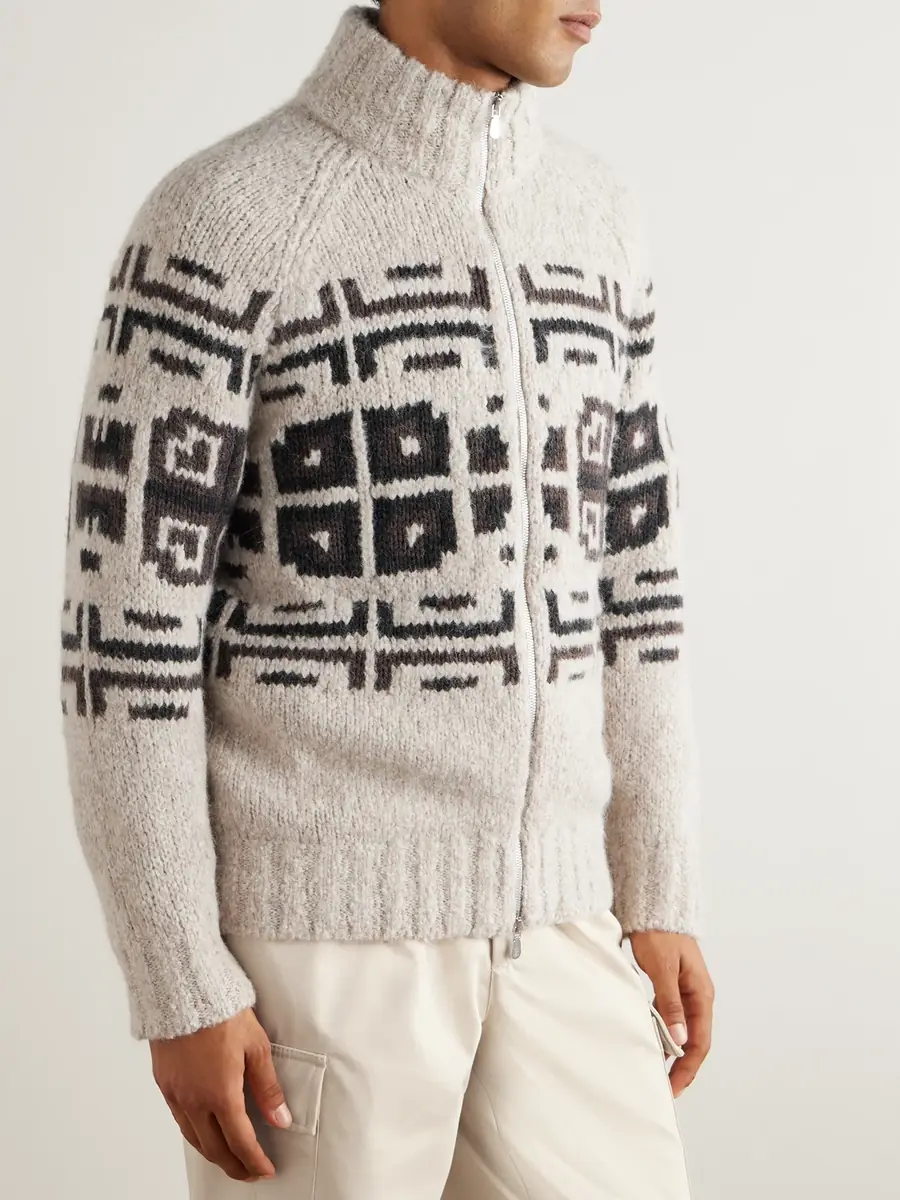 Brunello Cucinelli Intarsia-Knit Alpaca-Blend Cardigan - Men | Thumbnail 3
