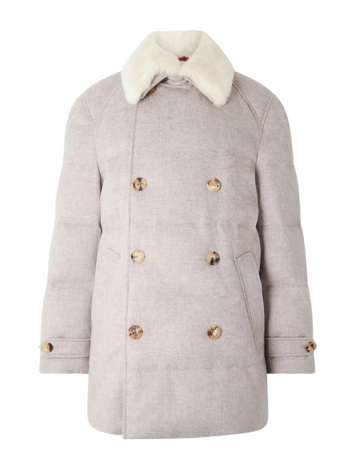Brunello Cucinelli Double-Breasted Shearling-Trimmed Quilted Cashmere Down Coat - Men