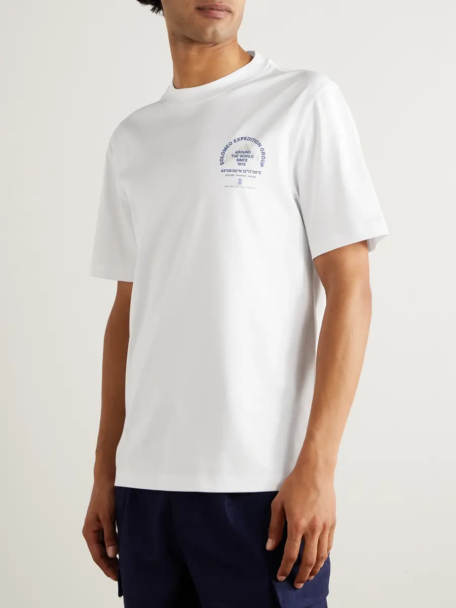 Brunello Cucinelli Logo-Print Cotton-Piqué T-Shirt - Men | Thumbnail 3