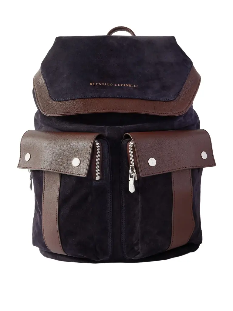 Brunello Cucinelli Leather-Trimmed Suede Backpack - Men | Image 1 Brunello Cucinelli Leather-Trimmed Suede Backpack - Men | Image 1