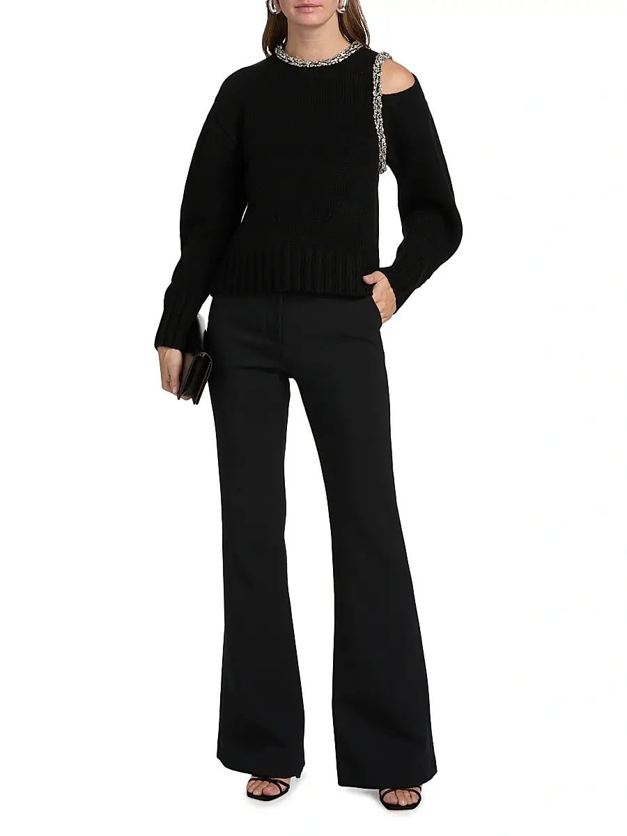 SIMKHAI Women's Monroe Embellished Cold-Shoulder Sweater - Black | Thumbnail 2 SIMKHAI Women's Monroe Embellished Cold-Shoulder Sweater - Black | Thumbnail 2