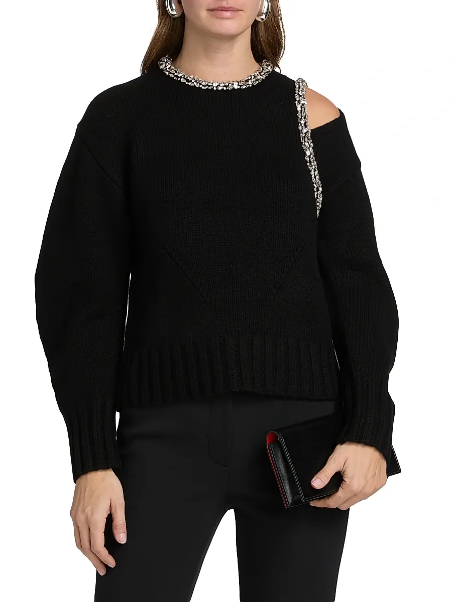 SIMKHAI Women's Monroe Embellished Cold-Shoulder Sweater - Black | Thumbnail 3 SIMKHAI Women's Monroe Embellished Cold-Shoulder Sweater - Black | Thumbnail 3
