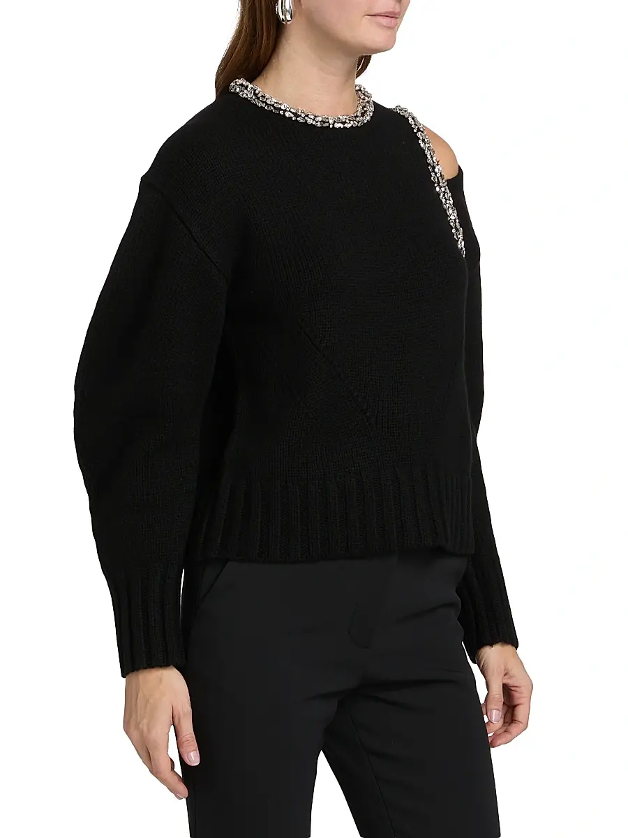 SIMKHAI Women's Monroe Embellished Cold-Shoulder Sweater - Black | Thumbnail 4 SIMKHAI Women's Monroe Embellished Cold-Shoulder Sweater - Black | Thumbnail 4